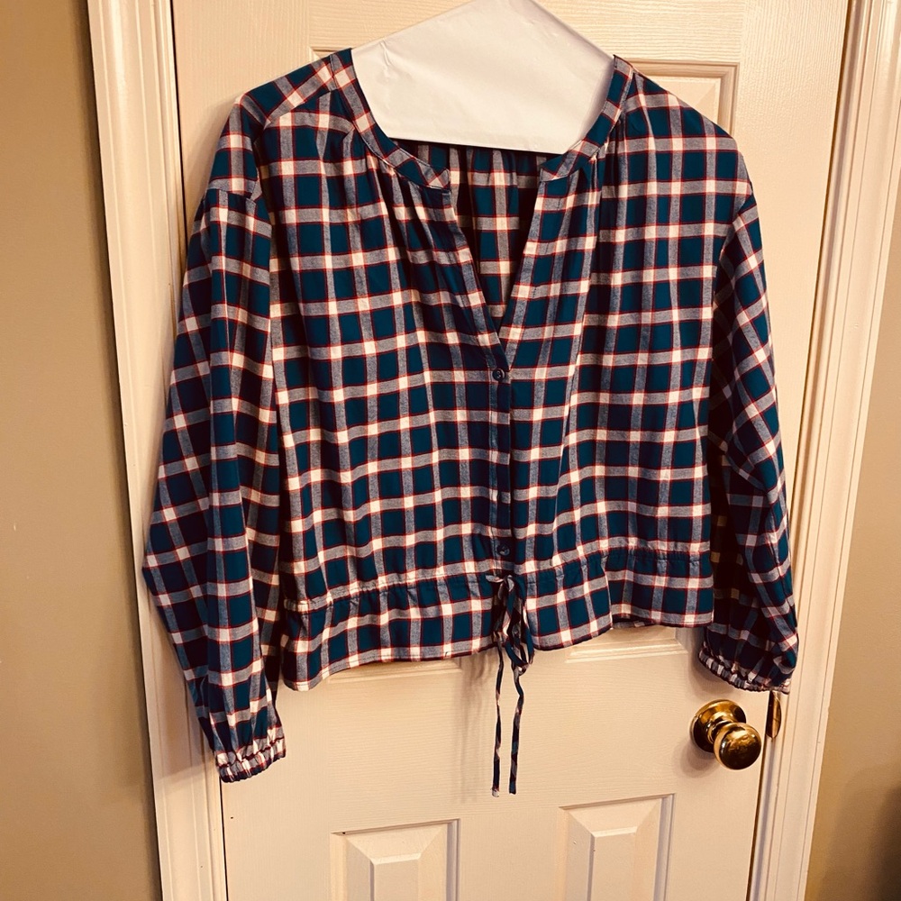 LOFT Blue and White Plaid Top